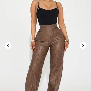 Fashion Nova Brown Wide Leg Faux Leather Pants